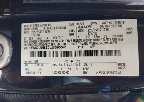 2020 Ford Escape Se Sport Hybrid from USA, damaged, VIN 1FMCU0BZ0LUB95541